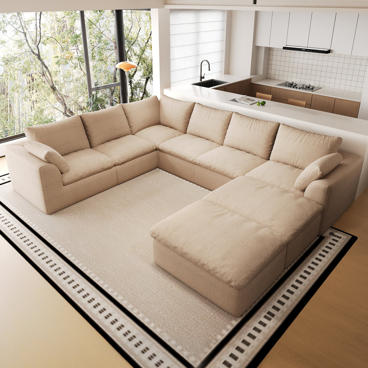 Pelham Cloud Modular Sectional in Khaki, 108.3" x 137.9" U-Shape with Chaise
