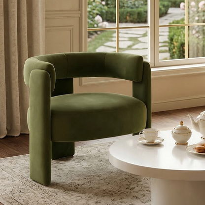 Shelby Green Velvet Accent Chair – 31.5" Mid-Century Armchair with Wood Legs