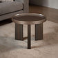 Lakita Round High Gloss & Smoked Oak Finish End Table 24" with dark blond high gloss top and smoked oak base.