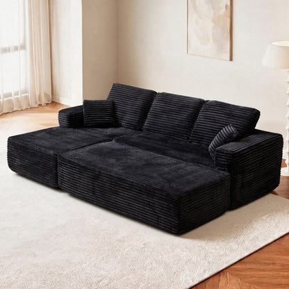 Emberly Plush Fabric Modular Sectional Sofa – 100.39" Black L-Shape with Chaise