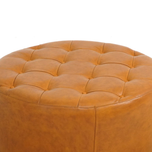 Seletar Round Button Tufted Leather Ottoman – 37” Genuine Leather Ottoman (MCM Style, Multi-Functional) top view