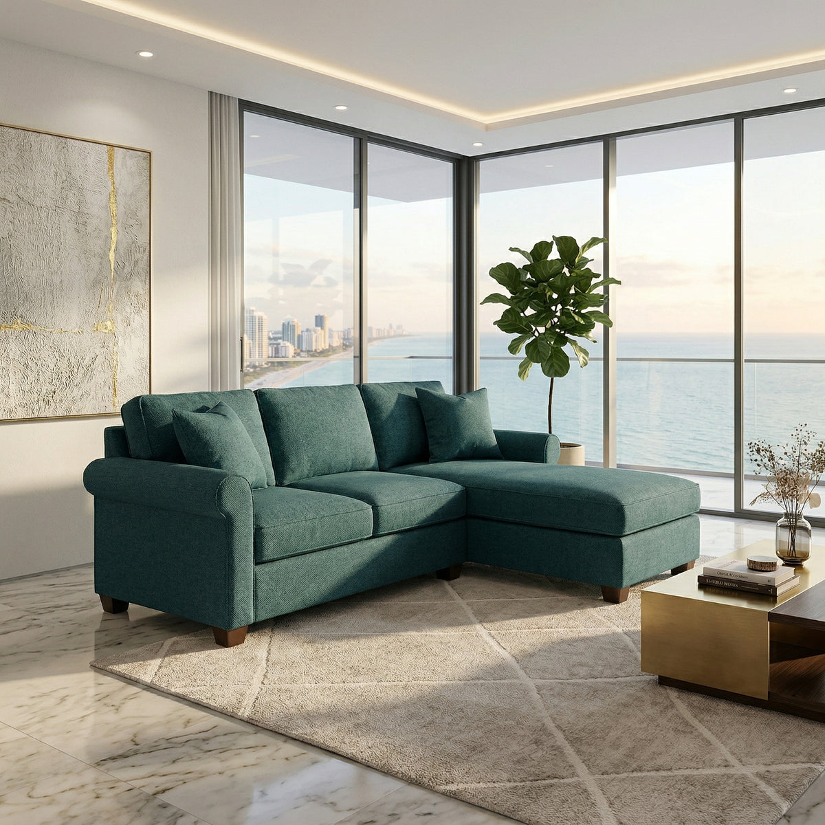 Irlanda Upholstered L-Shaped Sectional – 120" Made-in-USA Sectional Sofa - Hepburn Teal - Fabric (1)