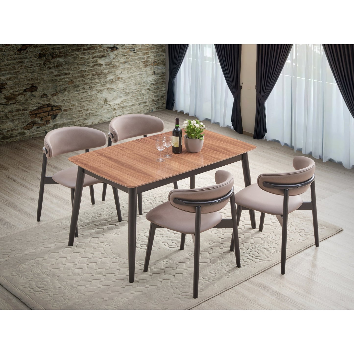 Lanae Natural & Black Finish 5 Pcs Dining Room Set – 63" Extendable Dining Set