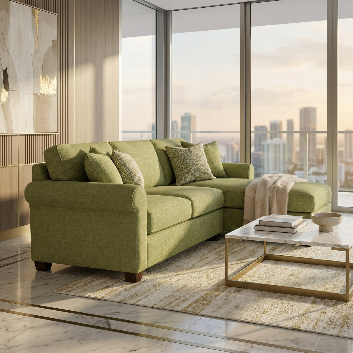 Irlanda Upholstered L-Shaped Sectional – 120" Made-in-USA Sectional Sofa - Notion Appletini - Fabric (10)