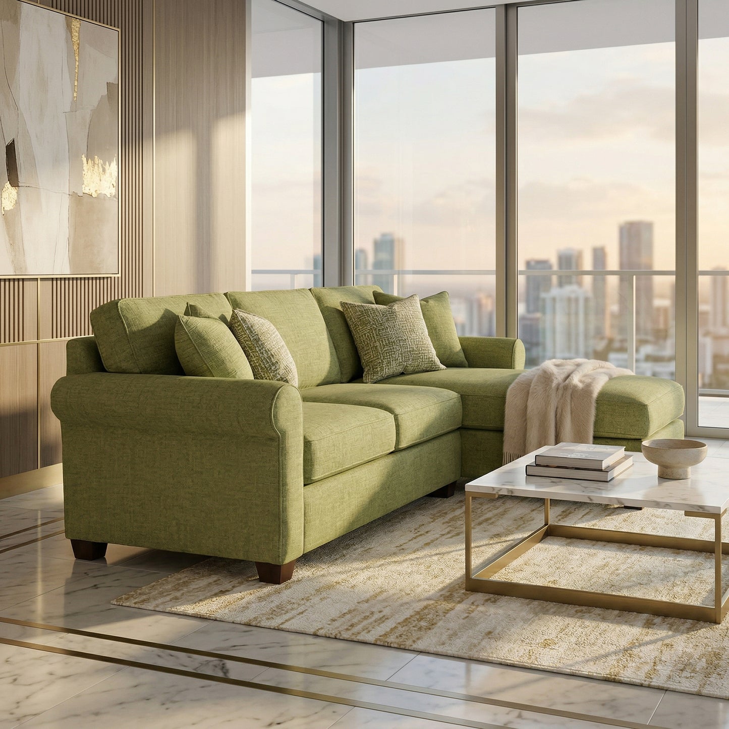 Irlanda Upholstered L-Shaped Sectional – 120" Made-in-USA Sectional Sofa - Notion Appletini - Fabric (10)