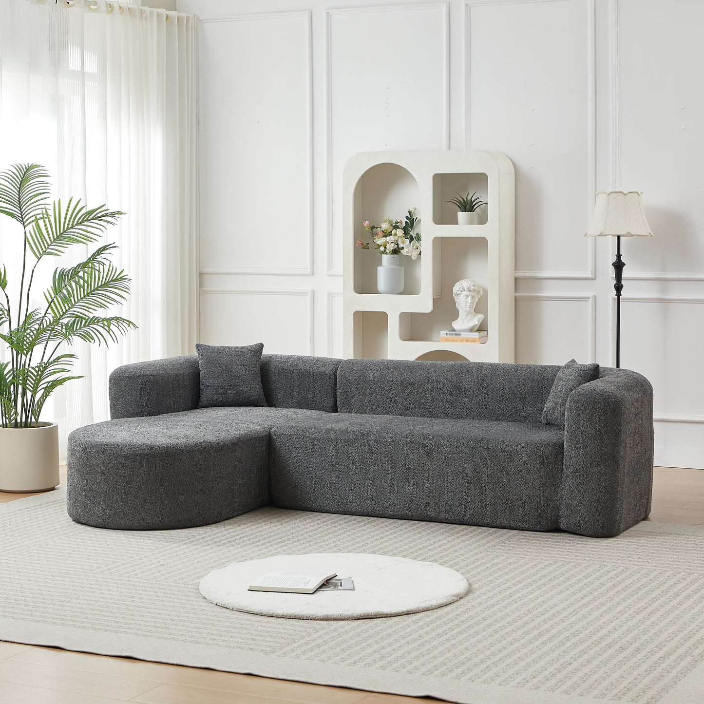 Fenn Gray Chenille Curved Modular Sofa – 109" Left-Chaise Sectional Sofa