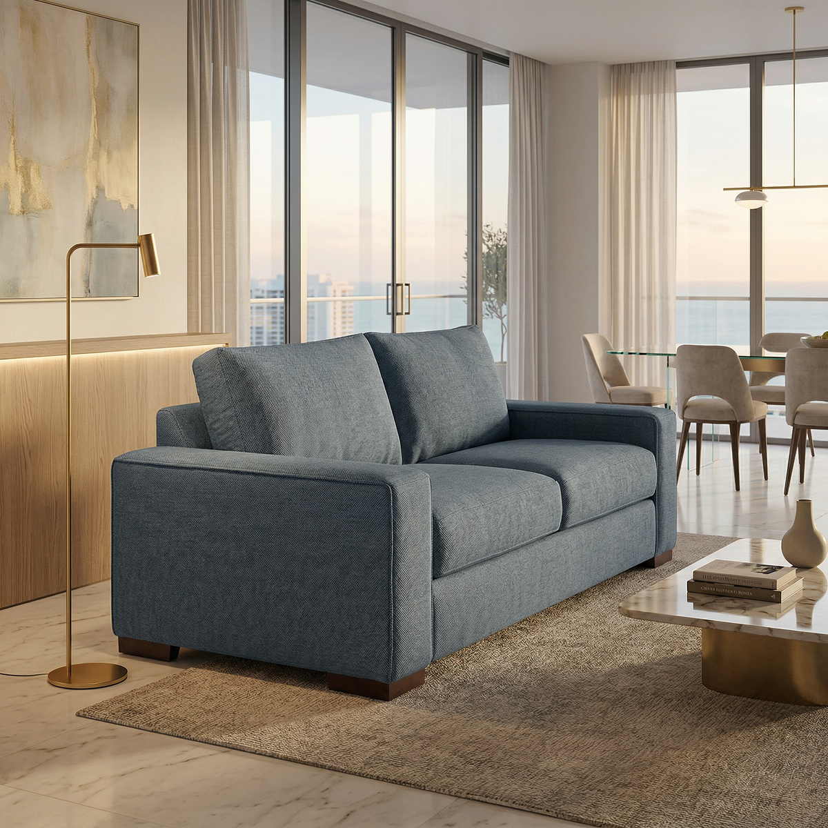 Modena Sofa 92" – Made in USA Square-Arm Sofa (7 Fabrics) - Leslie Peacock - Fabric (4)