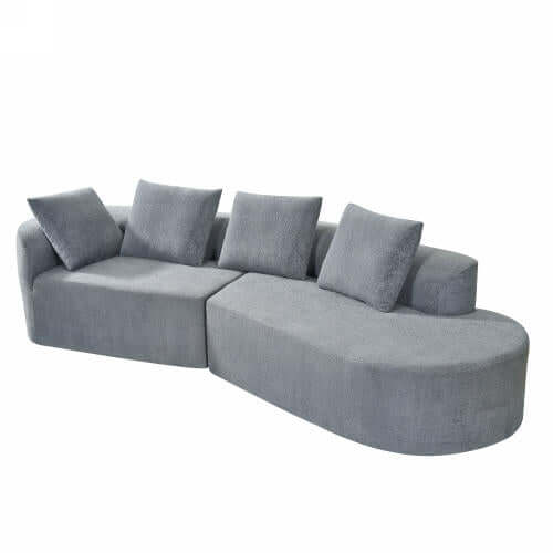 Modern Low Profile Modular Curved Foam Sofa 116' (4 Colors) in soft grey fabric with plush cushions.