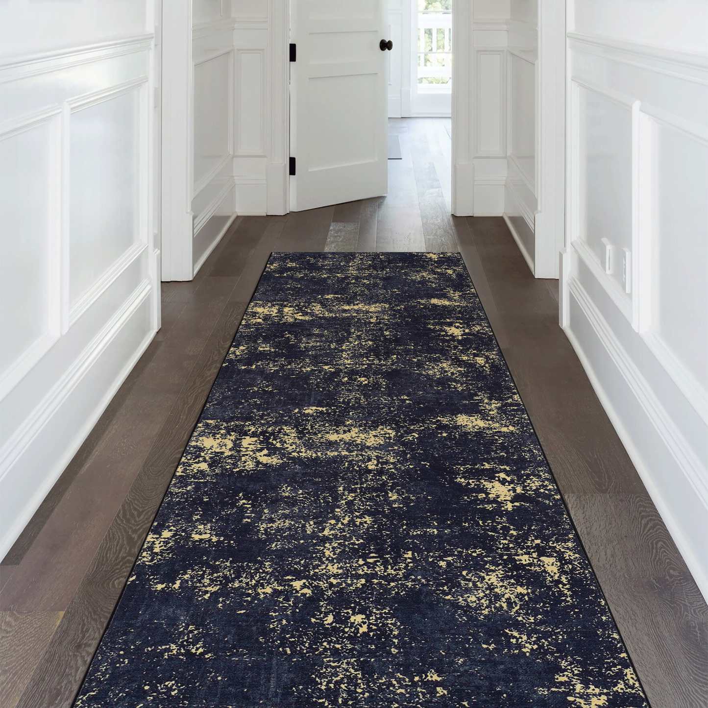 Wynter Black & Gold Polyester Area Rug
