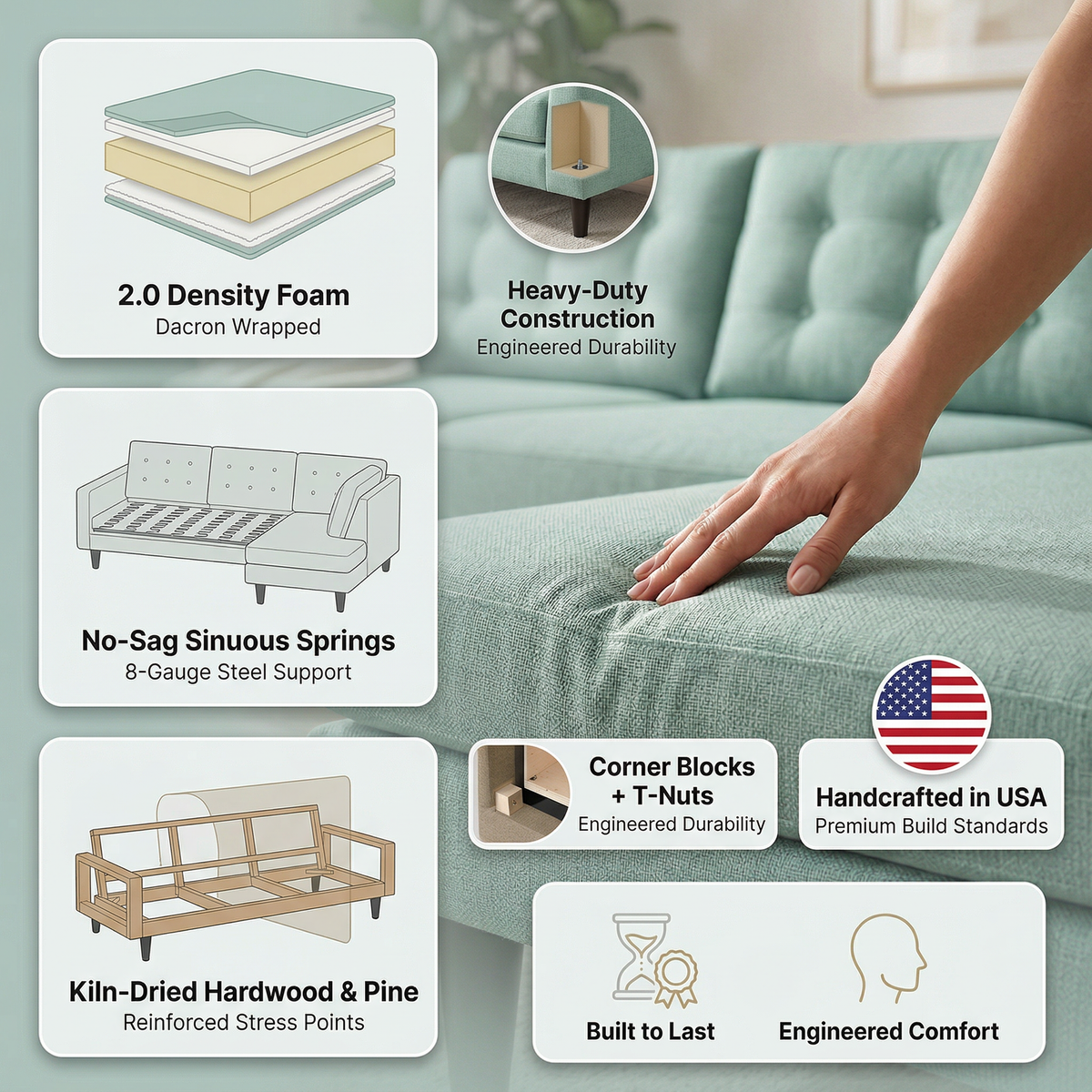 Talmadge Sectional Sofa – 120" L-Shaped, Made in USA - Leslie Robins Egg - Fabric (7)