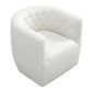 Delaney Tufted Swivel Barrel Chair – Modern Accent Chair (Multiple Colors & Fabrics) in white fabric with tufted back.