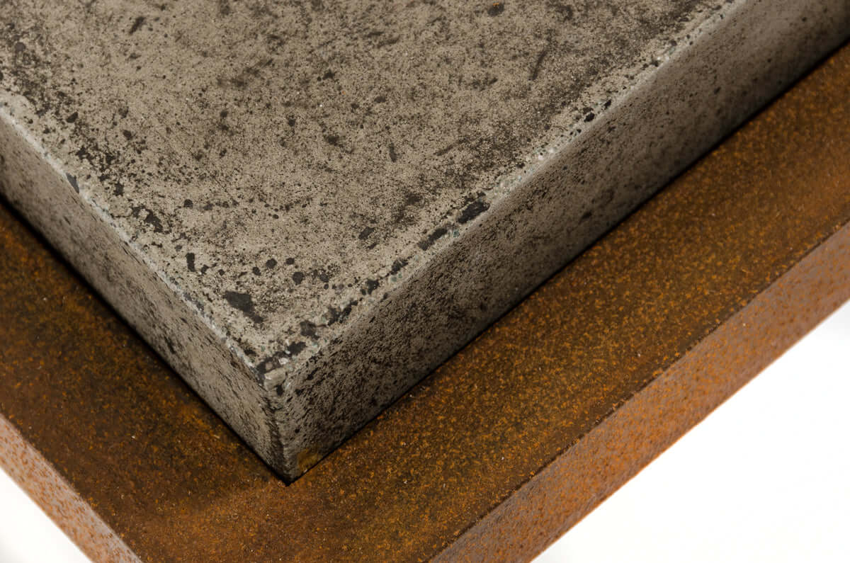 Close-up of Square Concrete Coffee Table 44" – Industrial Metal Frame Coffee Table showcasing raw concrete texture.