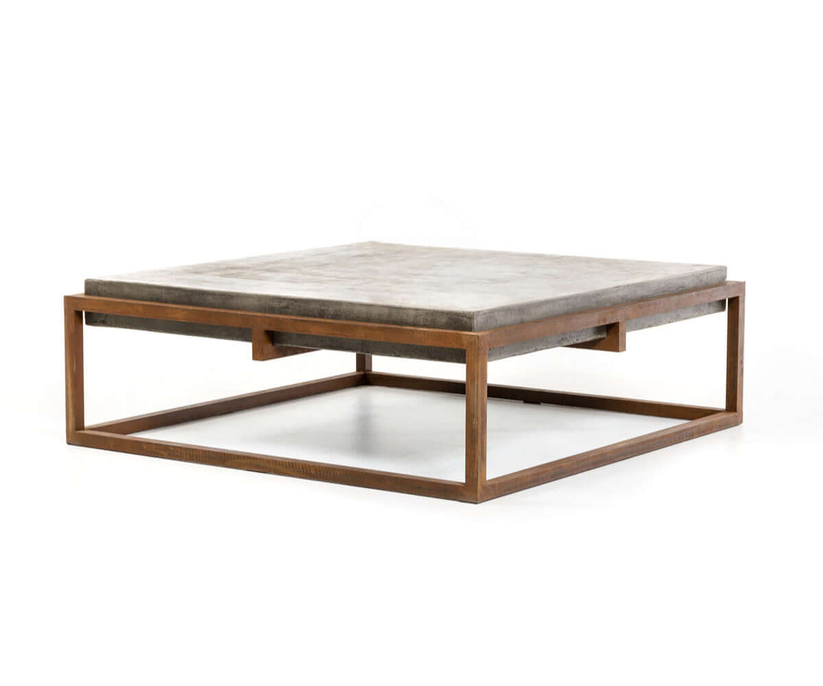Square Concrete Coffee Table 44" – Industrial Metal Frame Coffee Table with raw texture and bold design.