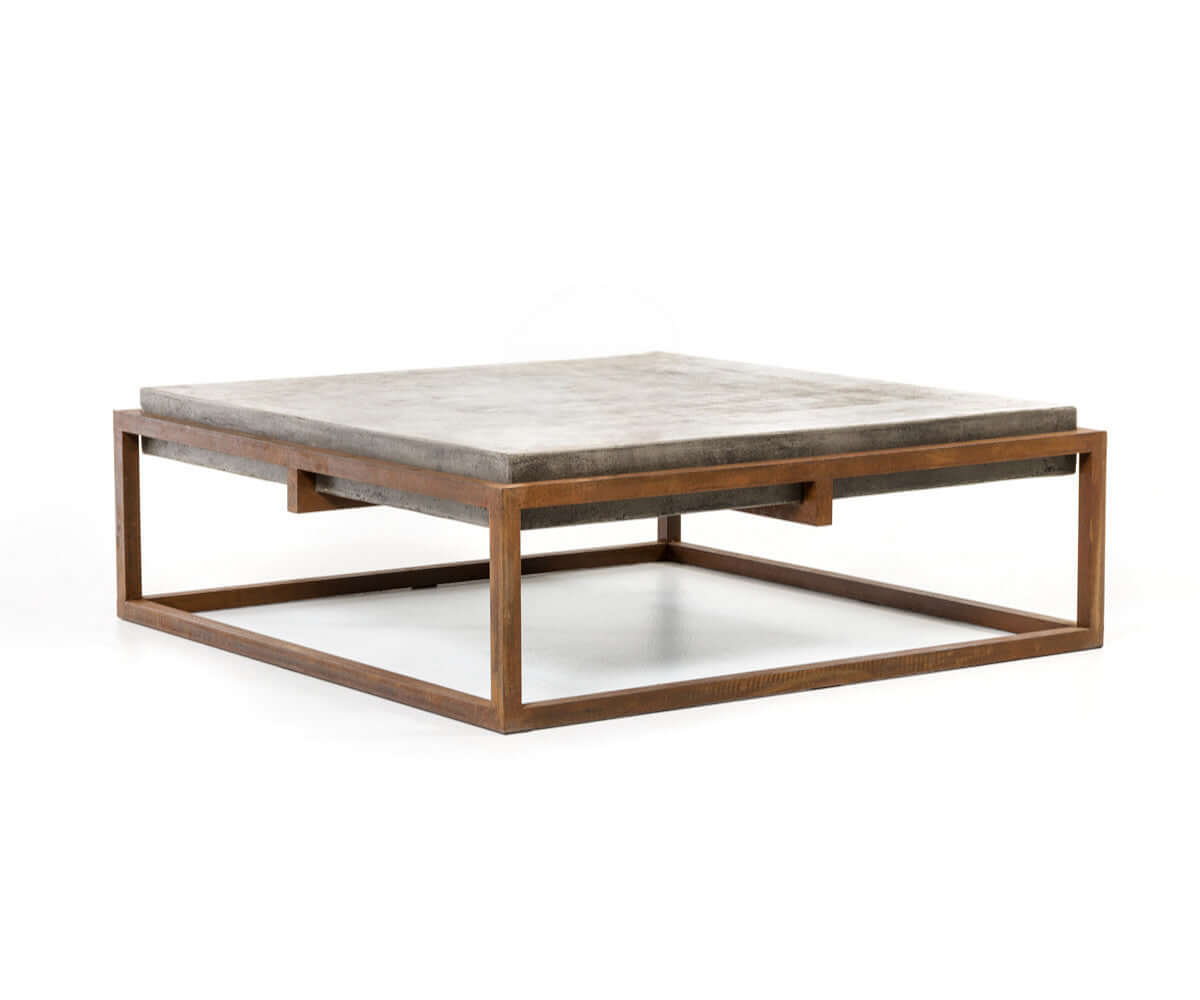 Square Concrete Coffee Table 44" – Industrial Metal Frame Coffee Table with raw texture and bold design.
