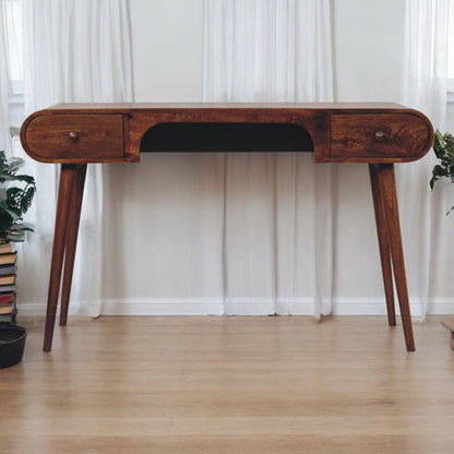 Stellan Chestnut Mango Wood Writing Desk – 53.5" 2-Drawer Desk with Cut-Out Front