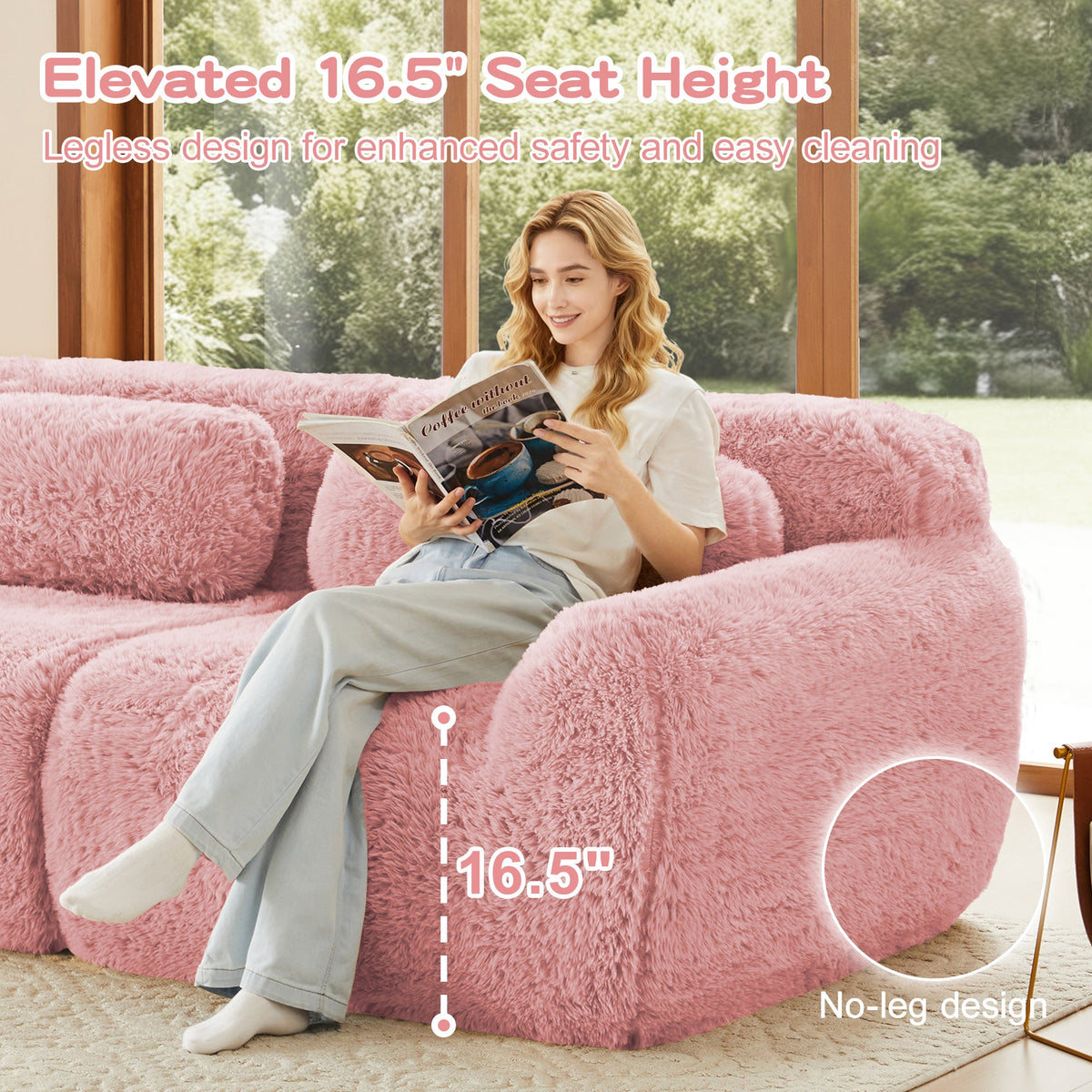Grayson pink plush modular sofa
