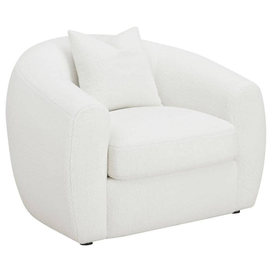 Isabella White Boucle Lounge Chair – Modern Tight Back Accent Chair with soft curves and cozy texture.
