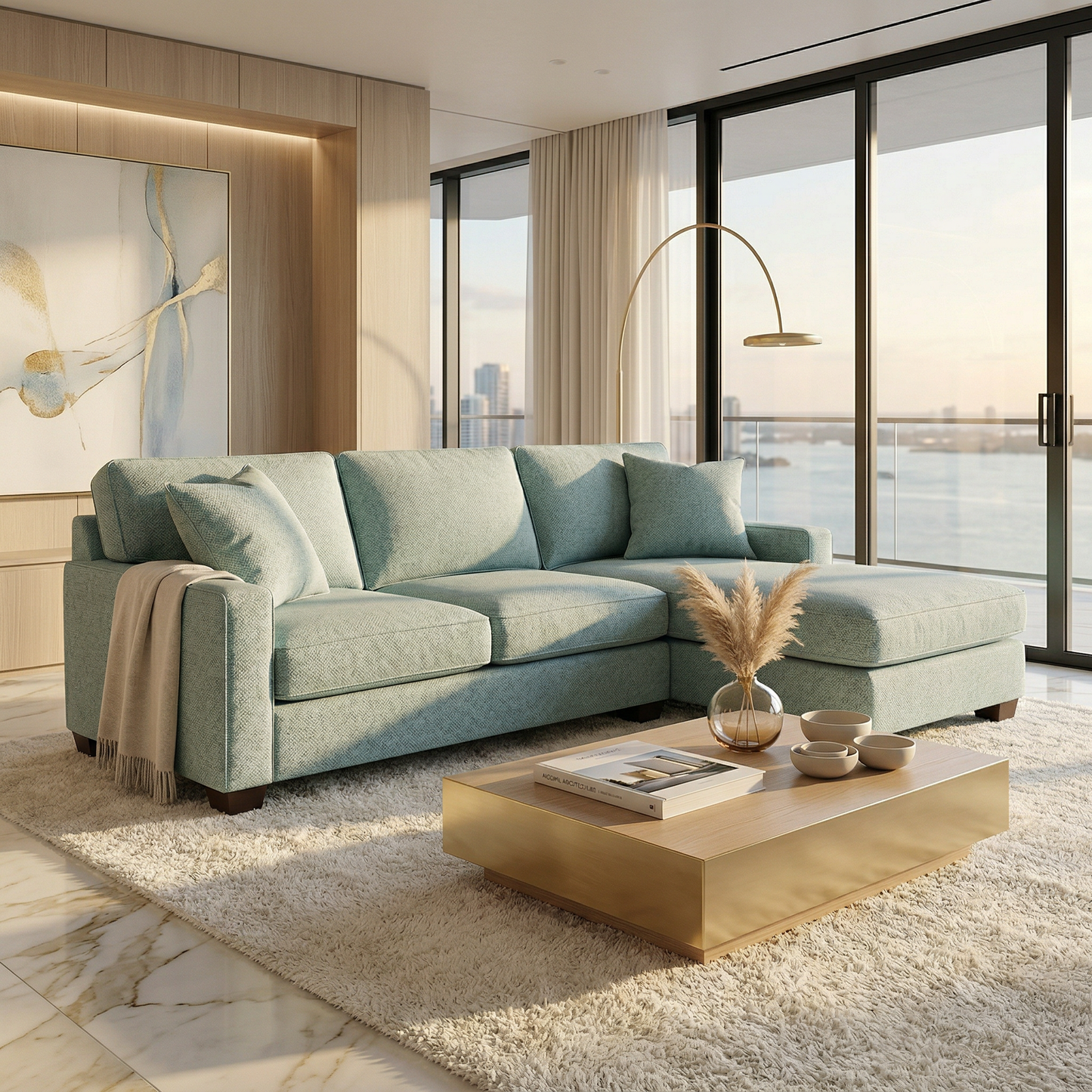 Clifford L-Shaped Sectional Sofa – Made in USA, 9 Fabric Options - Leslie Robins Egg - Fabric (9)