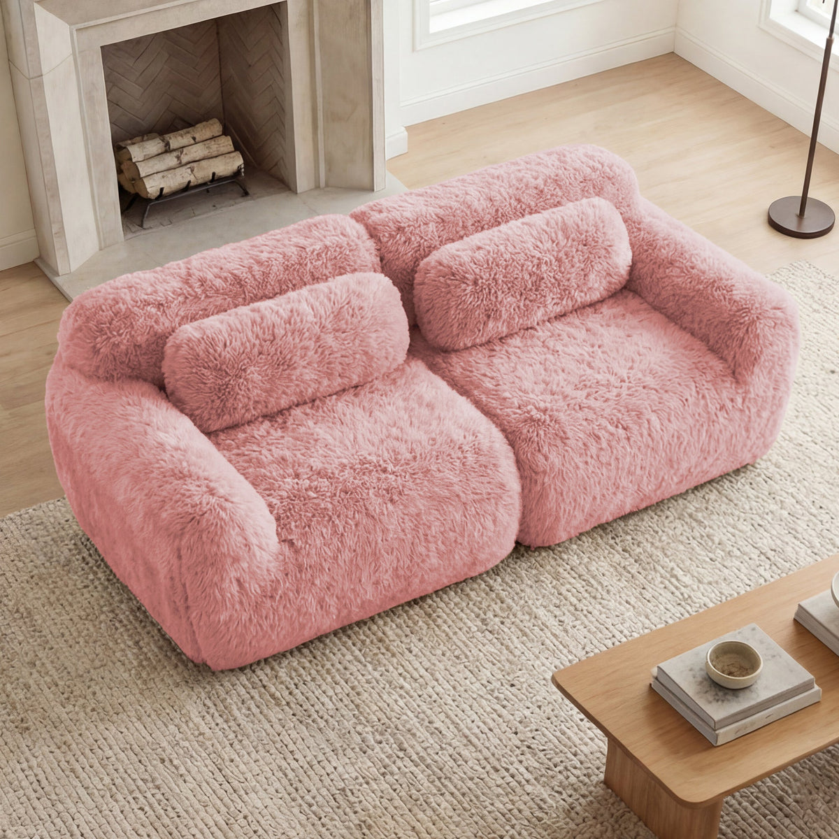 Grayson pink plush modular sofa