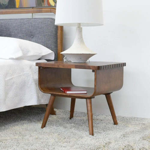 Alice MCM Solid Wood Accent End Table 22" – Mid-Century Modern Walnut Side Table with Open Shelf