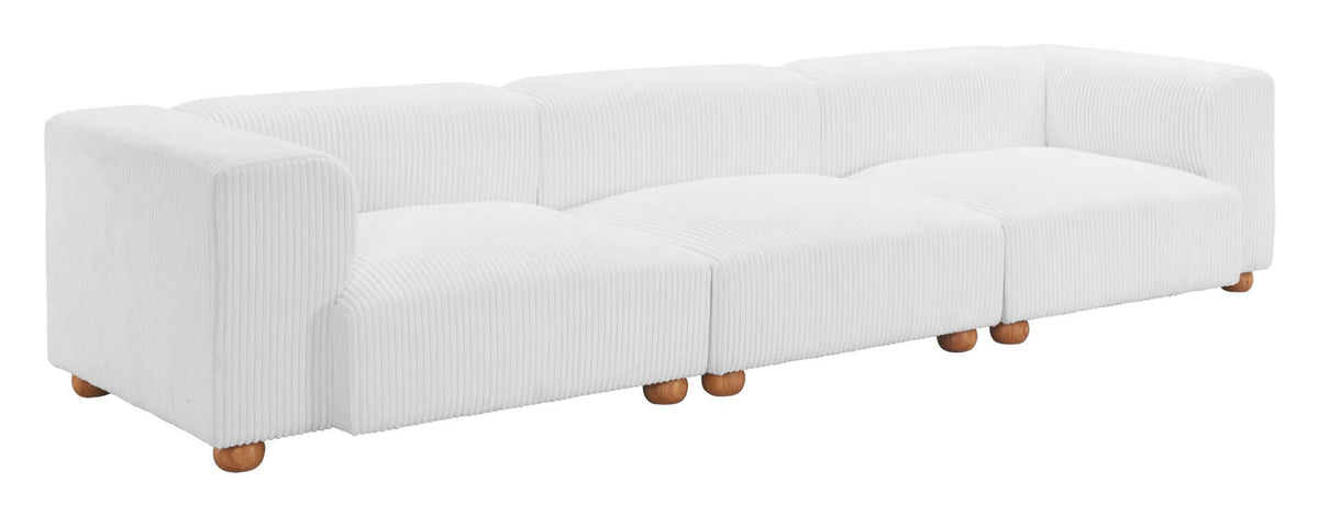 Tayte White Corduroy Modular Sectional Sofa 150" – Deep Seat Oversized Couch with a modern design and deep seating.
