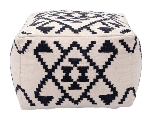 Lizardo Boho Hip Fabric Ottoman Cube, Beige & Black 24" - Revel Sofa