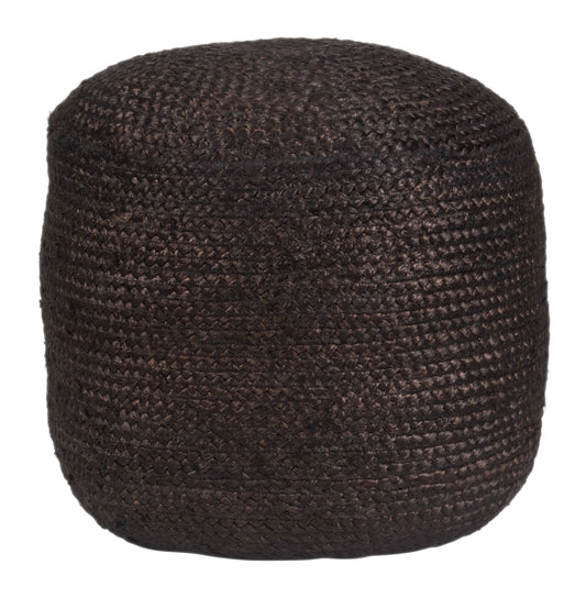 Lillian Boho Chic Round Wicker Ottoman, Black or Natural Colors 18" - Revel Sofa