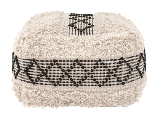 Pisco Boho Hip Fabric Ottoman Cube, Beige & Black 24" - Revel Sofa