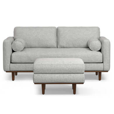 Morrison MCM Fabric Loveseat Sofa 72" – Modern Mid-Century Compact Loveseat (2 Colors) with matching ottoman.