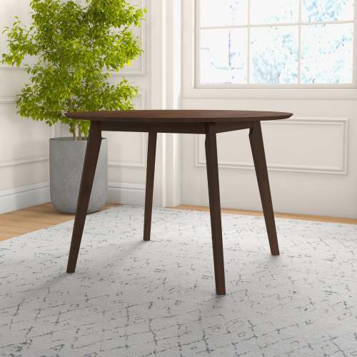 Lara MCM Solid Walnut Round Dining Table 43" – Modern Wood Dining Table in a bright dining area.