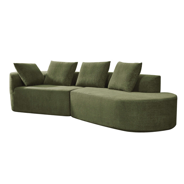 Modern Low Profile Modular Curved Foam Sofa 116' (4 Colors) in sleek gray fabric with cushions.