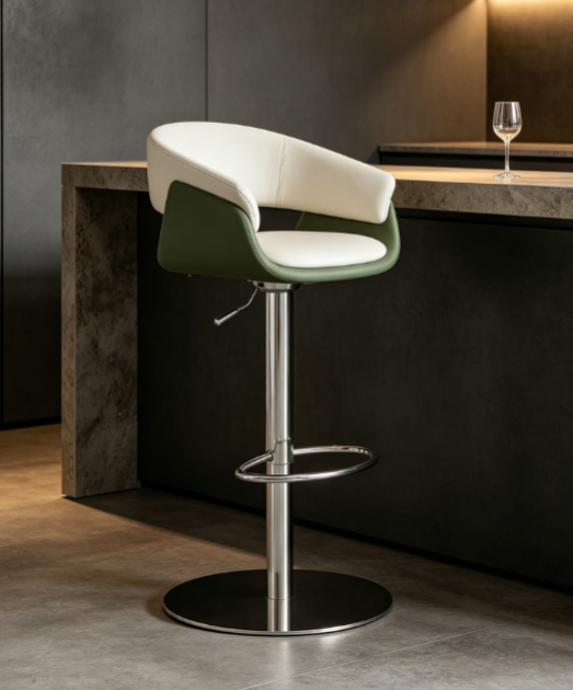 Denby bar stool in green and white faux leather