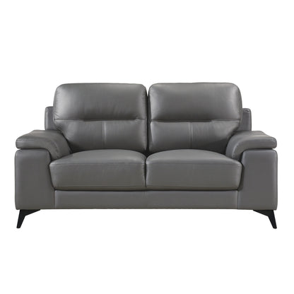 Kensington Dark Gray Top Grain Leather Loveseat – 66.75" Modern Pillow-Top Arm Loveseat