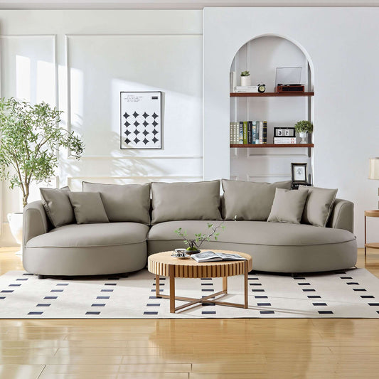 Modern Curved Faux Leather Chaise Sectional Sofa 128" – in room setting