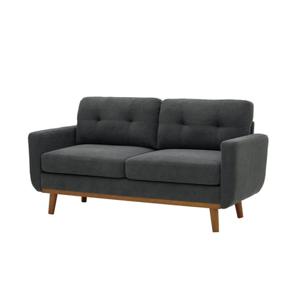 Priya Dark Grey Nubby Loveseat – 65" Mid-Century Two-Seater Sofa with Solid Wood Legs