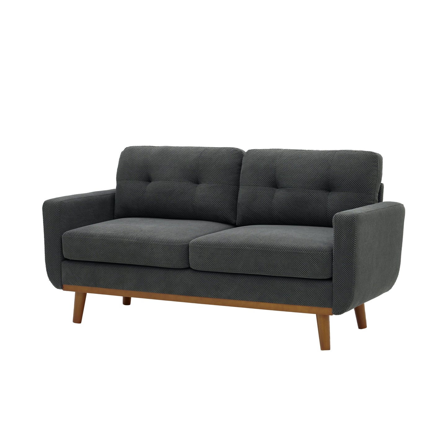 Priya Dark Grey Nubby Loveseat – 65" Mid-Century Two-Seater Sofa with Solid Wood Legs
