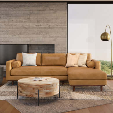 Morrison MCM Genuine Leather Sectional Chaise Sofa 102" – Modern Leather Chaise Sectional (2 Colors) in a stylish living room