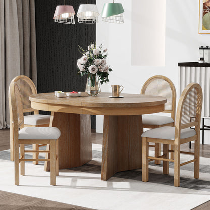 Wolfe 5-Piece Round Dining Set – 42"-58" Extendable Table & 4 Rattan-Back Chairs