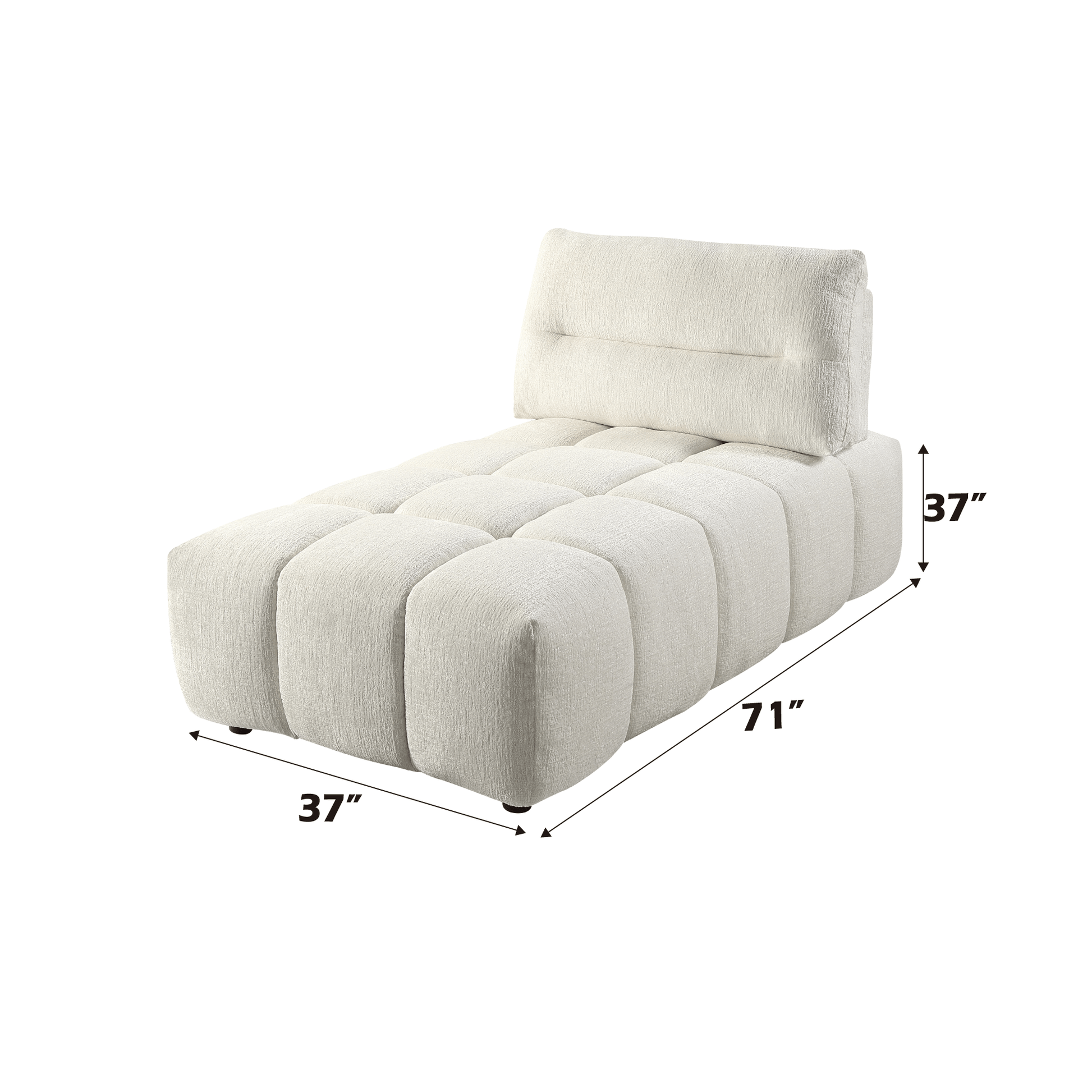 Beige Modular Sectional with Chaise & Ottoman showing dimensions 71" x 37" x 37" for modern living.