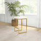 Joel Gold Velvet Bar Stool – Upholstered Backless Counter Stool with Metal Frame (Modern Glam Style) in a bright room.