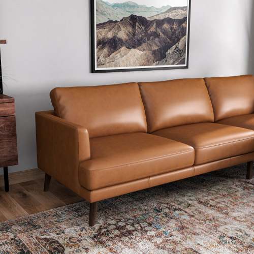 Modern Premium Leather L-Shape Chaise Sofa Sectional 105” – in room setting