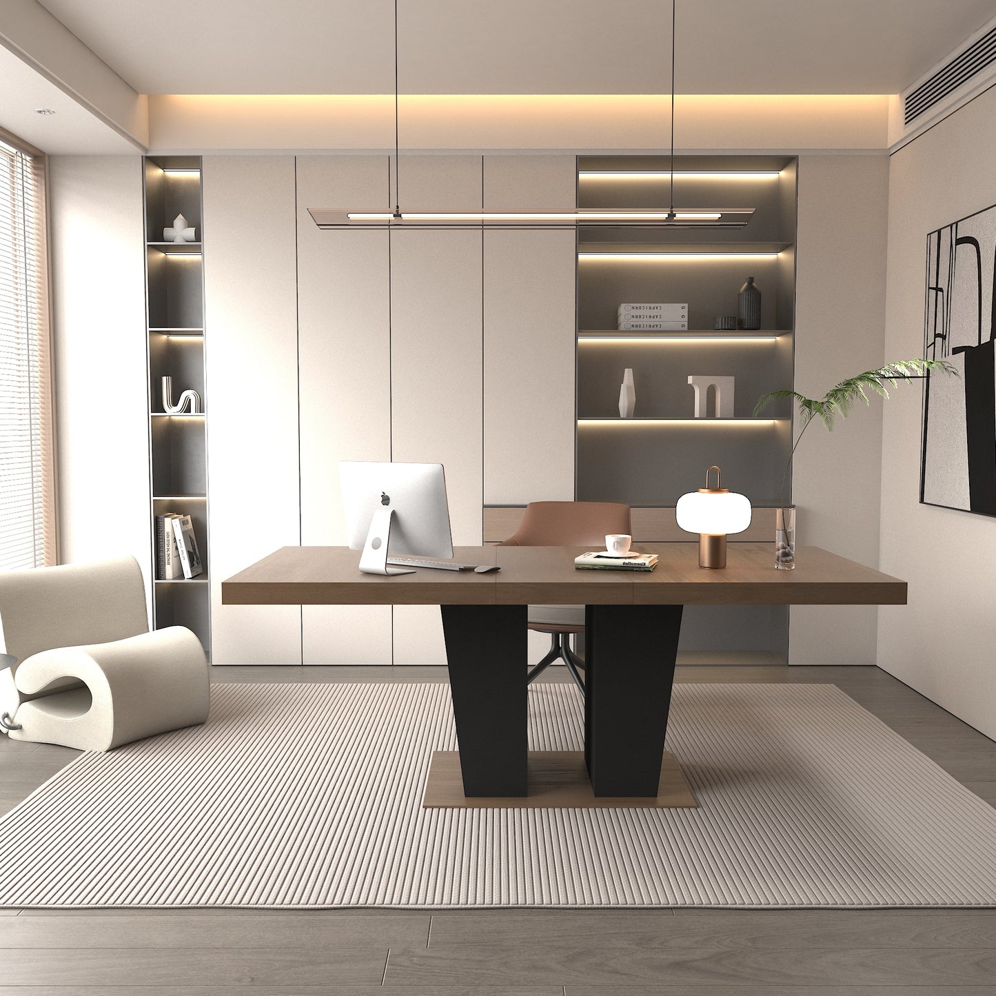 Chatham Extendable Dining Table – 78.7" Beige & Brown Table with Black Double Pedestal Base