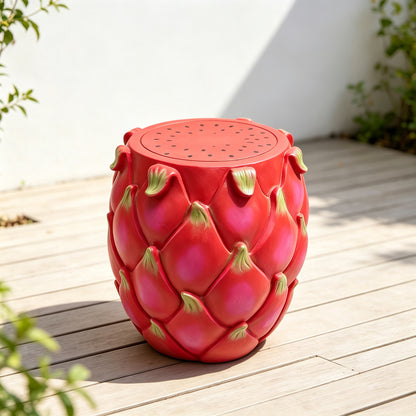 13.4" Oversized Resin Dragon Fruit Stool, Multi-Purpose Side Table & Plant Stand, Decorative Furniture for Home, Garden