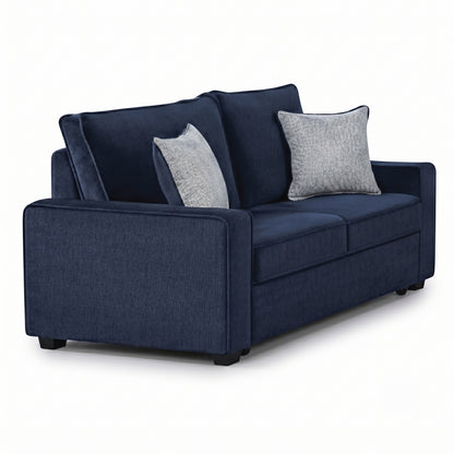 Rita Navy Textured Fabric Loveseat – LED Base-Lit Modern Loveseat With Block Legs