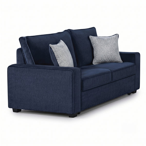 Rita Navy Textured Fabric Loveseat – LED Base-Lit Modern Loveseat With Block Legs