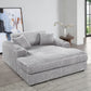 Oversized Gray Corduroy Deep Seat Chaise Lounge with Cup Holder &amp; 2 Pillows – Modern Comfy Accent Chair