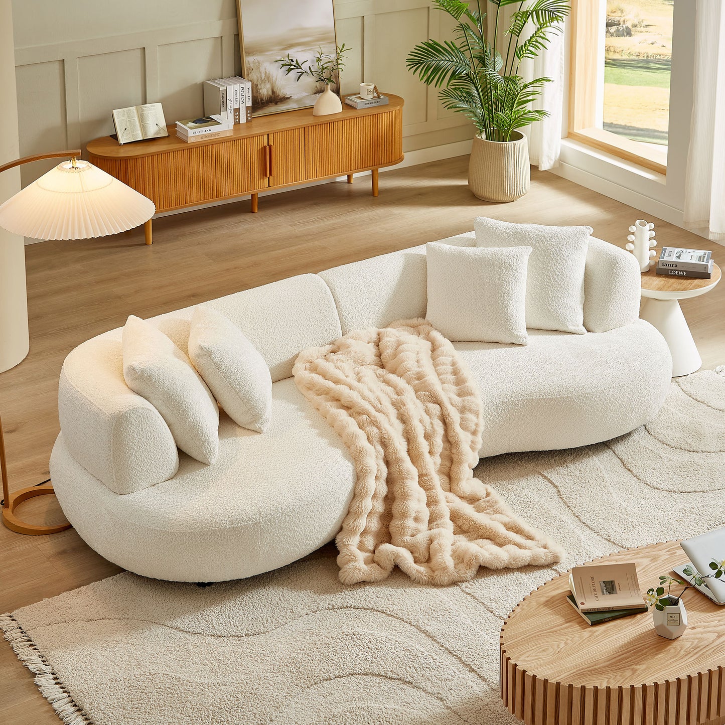 Cavell White Boucle Sectional Sofa – 102.4" 4-Seat Sectional Sofa