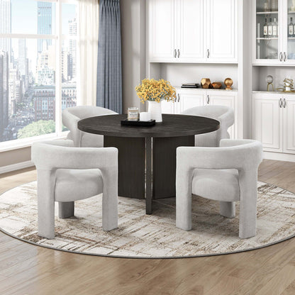 Lockhart Round Dining Table Set – 5-Piece Boucle Chair Set in Ebony Finish