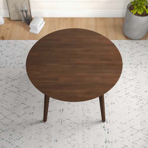 Lara MCM Solid Walnut Round Dining Table 43" – Modern Wood Dining Table top view showcasing warm walnut finish and minimalist design.