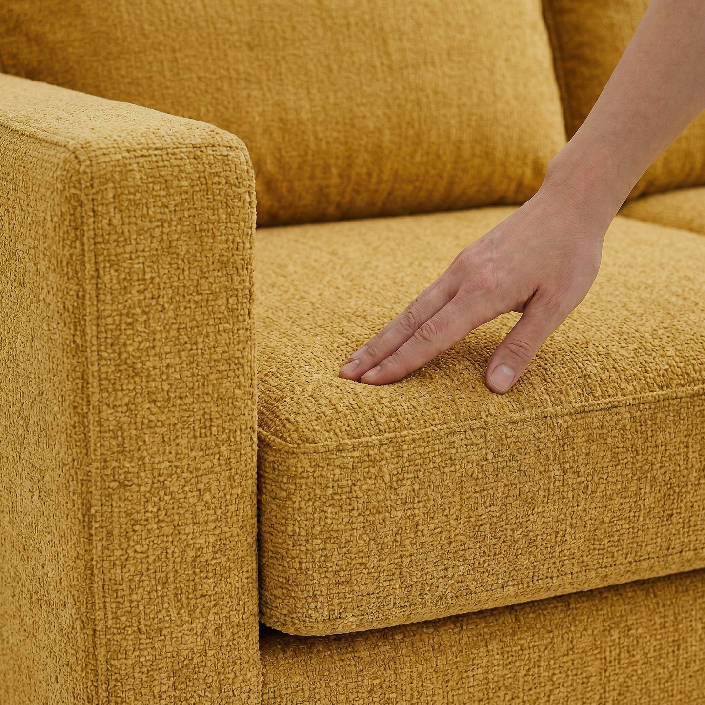 Clifford L-Shaped Sectional Sofa – Made in USA, 9 Fabric Options - Hepburn Chai Tea Yellow Fabric (7)